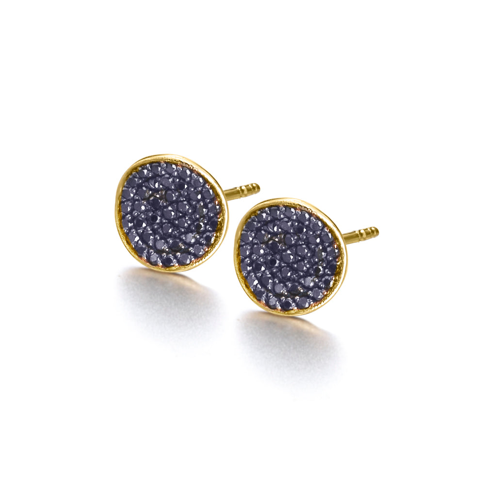 Brincos em ouro com círculo em diamantes negros