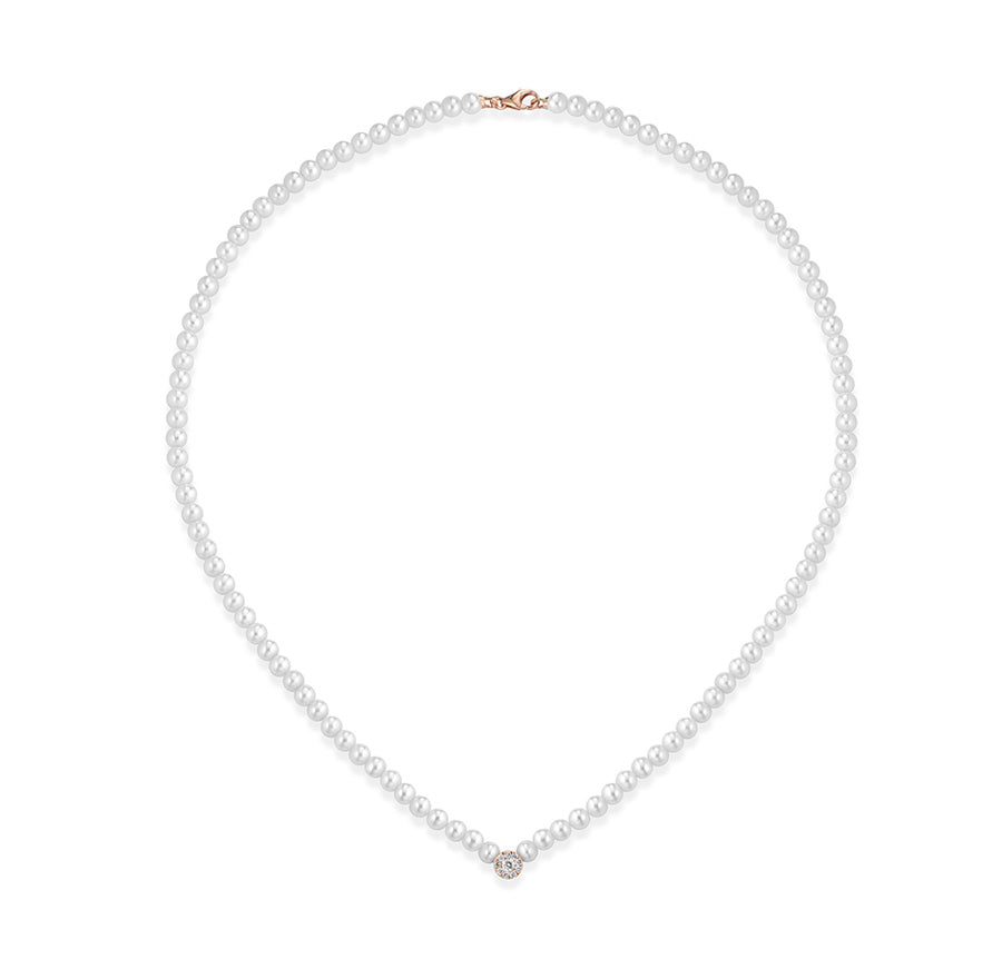 Colar em ouro, pérola natural e diamantes
