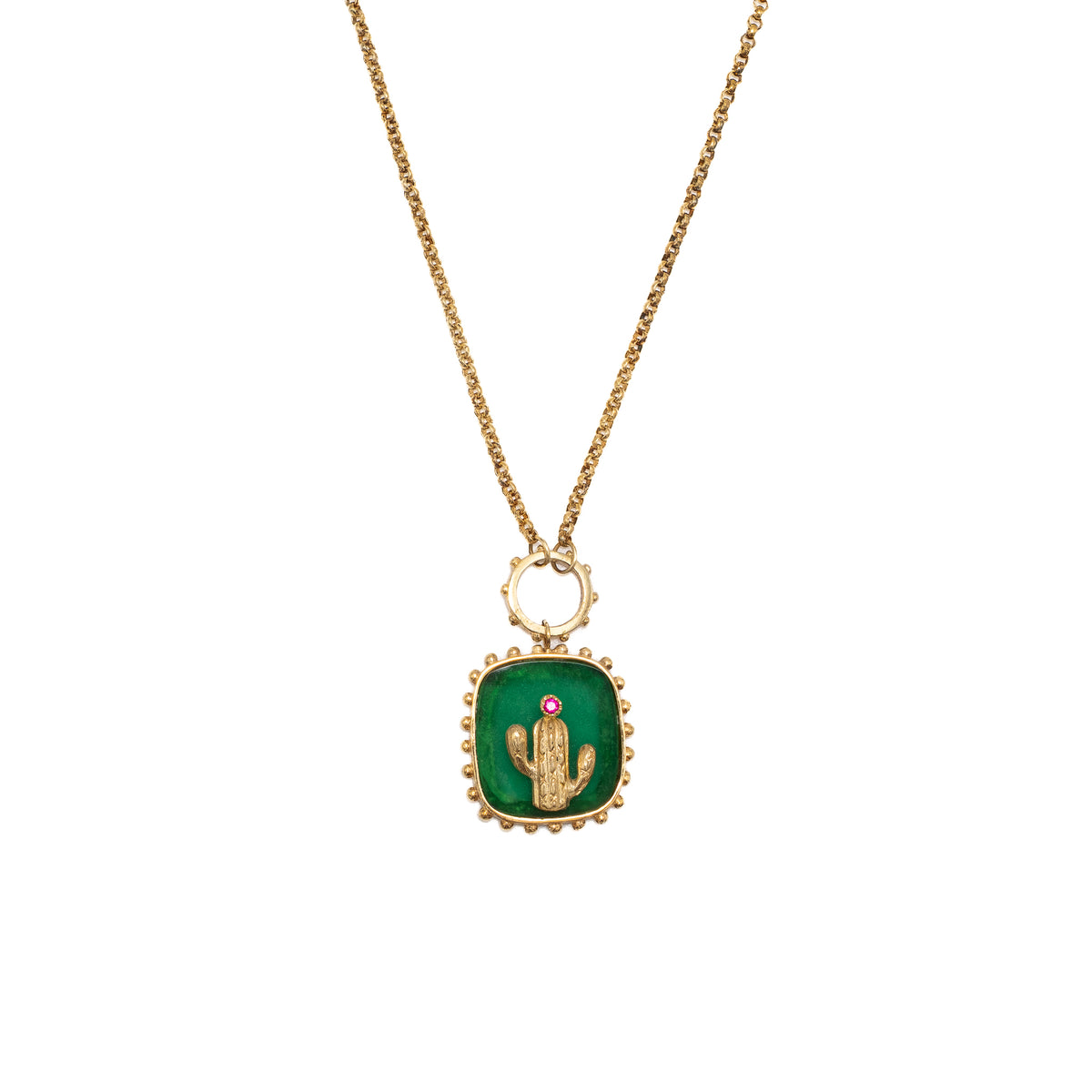 Green cactus necklace in gold-plated silver.