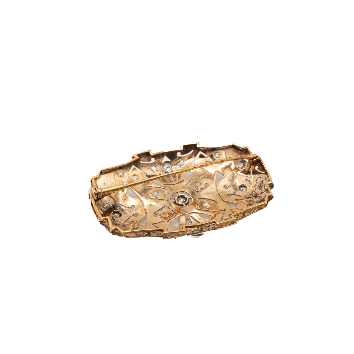 Alfinete em ouro, platina e cristais