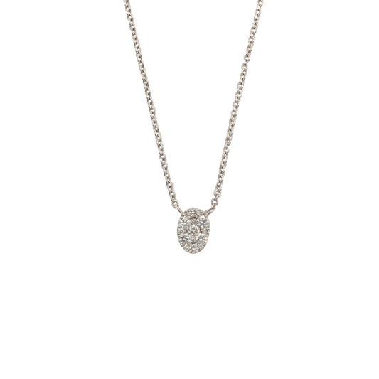 White gold necklace with oval diamond pendant.