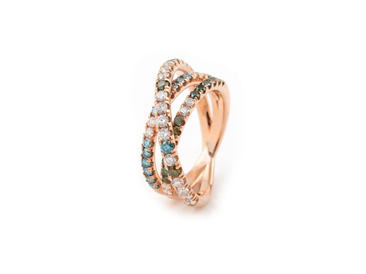 Anel Vento em ouro e diamantes branco, verde e azul