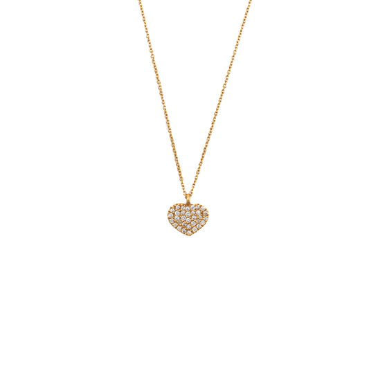 Heart-shaped necklace in gold and diamonds.