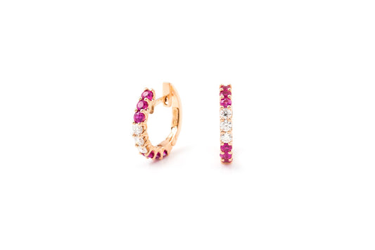 Brincos em ouro, diamante e rubi