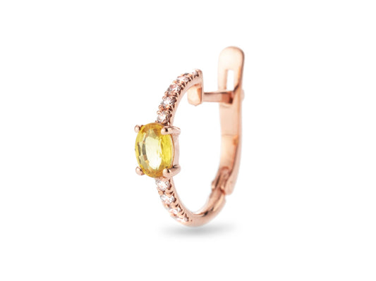 Brincos modelo argola em ouro, diamantes e safira amarela