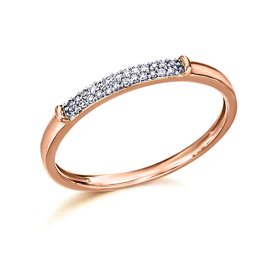 Rose gold ring with 2 rows of diamonds.
