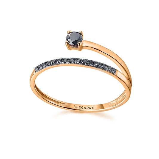 Anel espiral em ouro rosa e diamantes negros