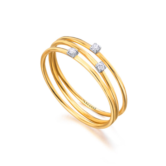 Anel triplo em ouro e diamantes
