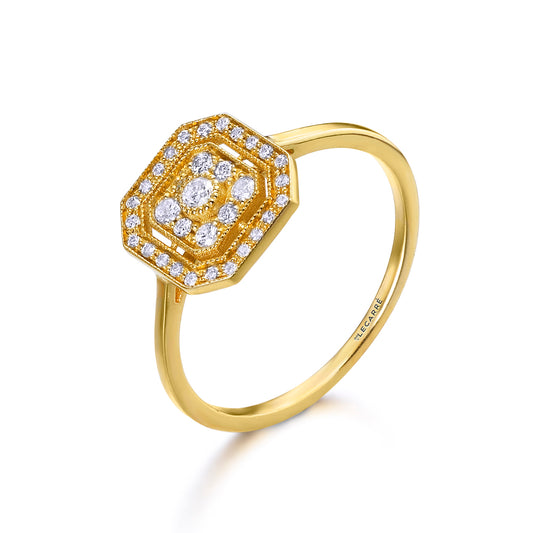 Anel octogonal em ouro e diamantes