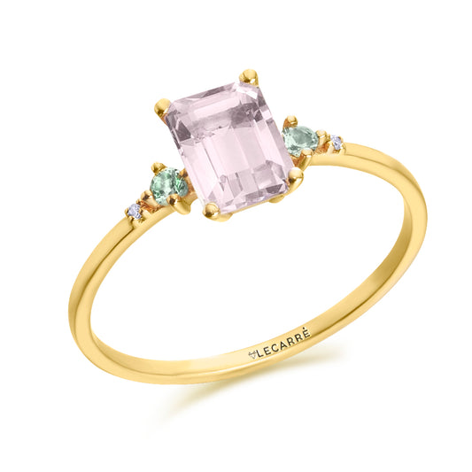 Anel retangular em diamantes e ametista