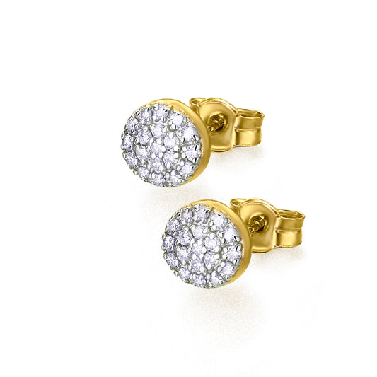 Gold earrings with a diamond circle.