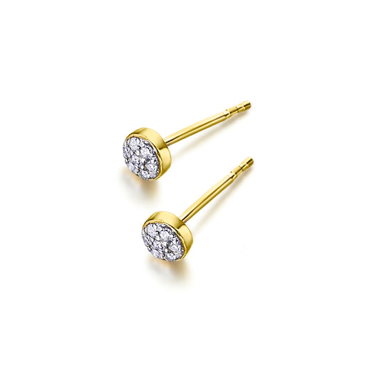 Gold earrings with a diamond circle.