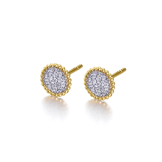 Gold earrings with a diamond circle.
