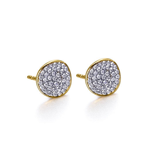Gold earrings with a diamond circle.
