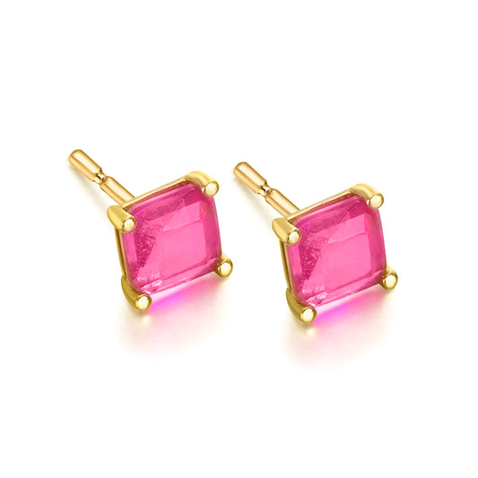 Earrings in gold and pink topaz.