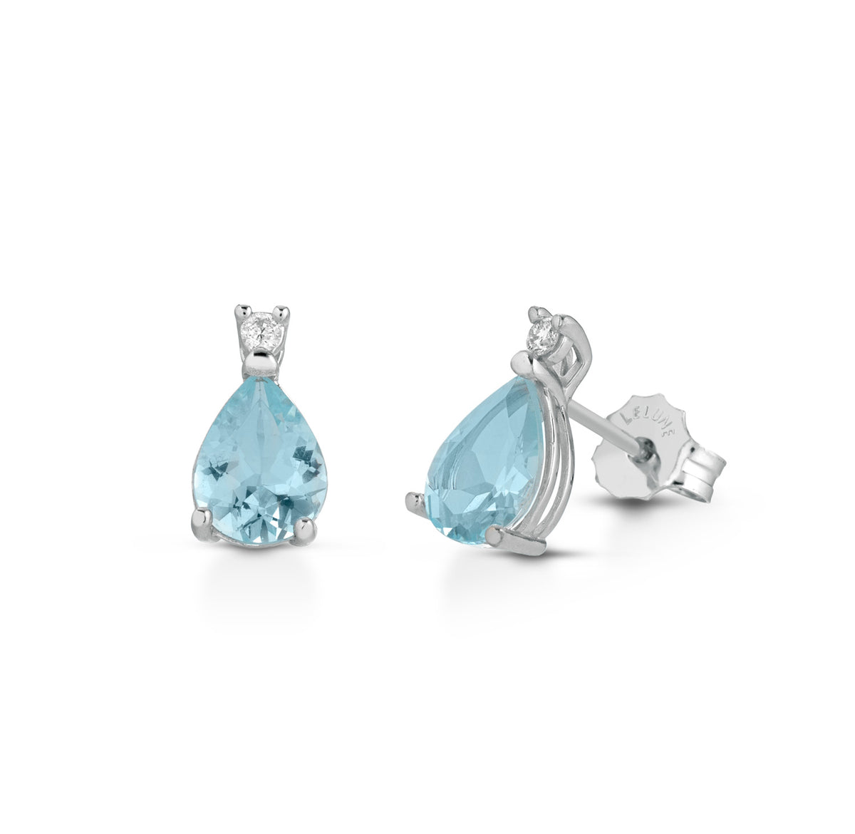 Brincos em ouro branco, gota em água-marinha e diamante