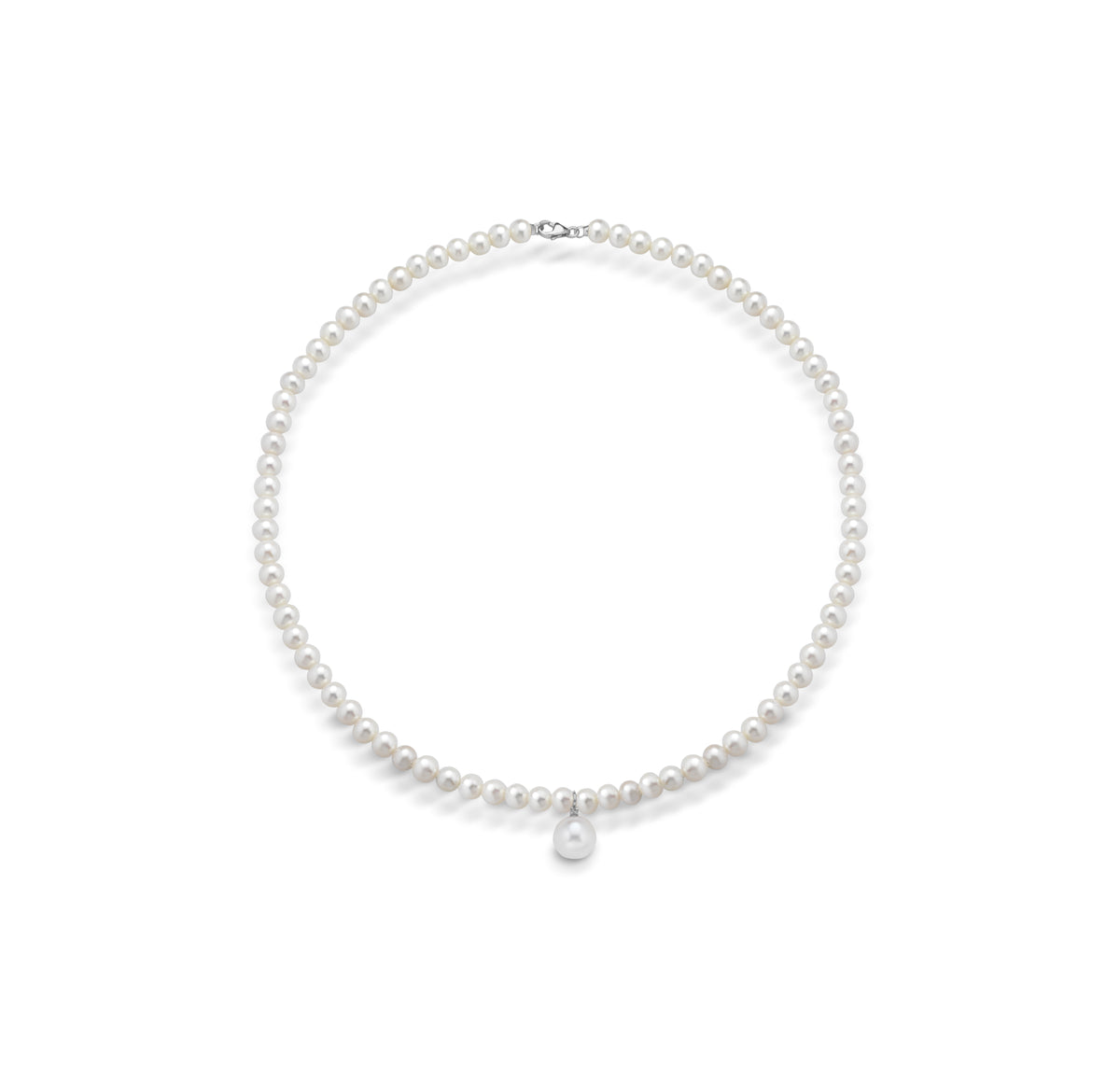 Colar em ouro branco, pérola natural e diamante