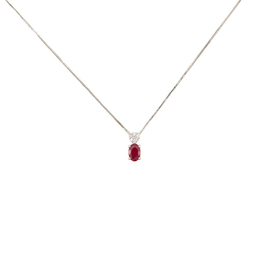 White gold necklace with diamonds and ruby.