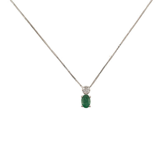 Necklace in white gold, diamonds and emeralds