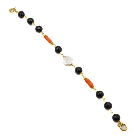 Gold-plated sterling silver bracelet with pearl and onyx