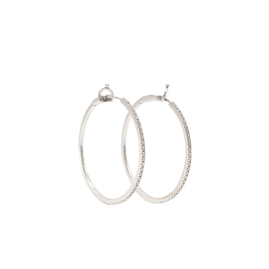 White gold and diamond hoop earrings, medium size.